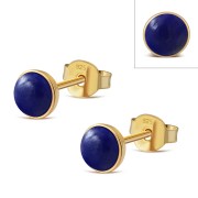 14K Gold Plated | Lapis Lazuli Round Sterling Silver Stud Earrings, e440st